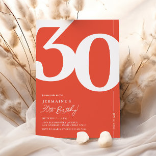 Modern Red Serif 30th Birthday Invitation
