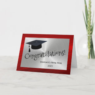 Modern Red Silver Cap Congratulations Graduation Card