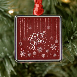 Modern Red, Silver Merry Christmas Snowflakes Metal Tree Decoration