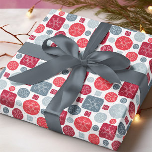 Modern Red Silver Snowflake Christmas Pattern Wrapping Paper