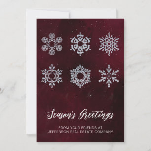 Modern Red Silver Snowflakes Business Holiday Card