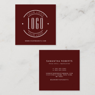 Modern red simple add your logo square business card
