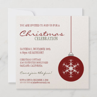 Modern Red Snowflake Bauble | Christmas Party Invitation