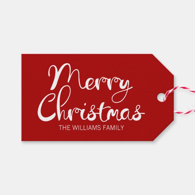 Modern Red Snowflake Merry Christmas Gift Tag (Front (Horizontal))
