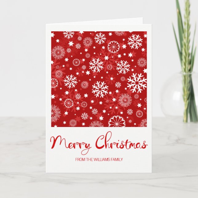 Modern Red Snowflake Merry Christmas Greeting Card (Front)