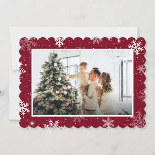 Modern Red Snowflake Merry Christmas Photo Holiday Card