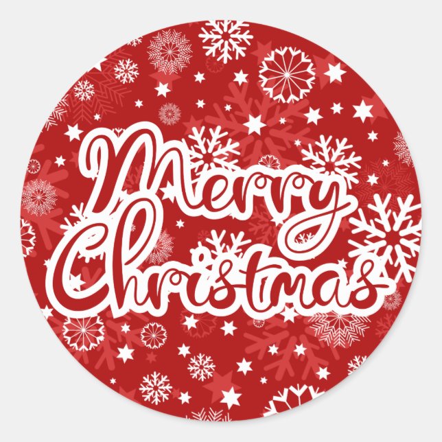 Modern Red Snowflake Merry Christmas Sticker (Front)