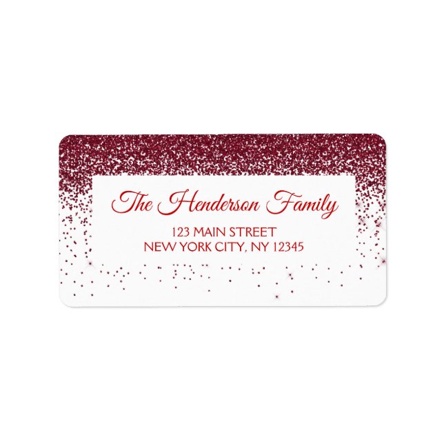 Modern Red Sparkly Glitter Elegant Christmas Label (Front)