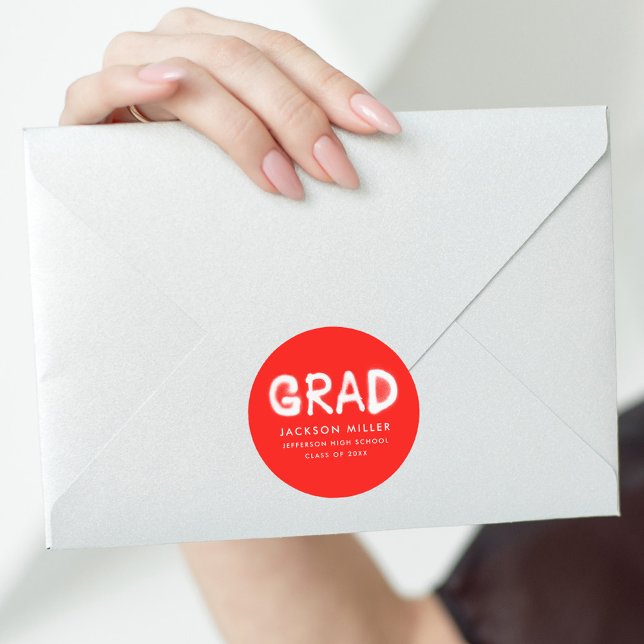 Modern Red Spray Paint Graduation Classic Round Sticker (Creator Uploaded)