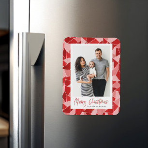 Modern Red Stained Glass Merry Christmas Photo Magnet