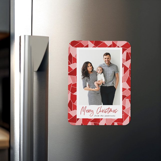 Modern Red Stained Glass Merry Christmas Photo Magnet (Creator Uploaded)