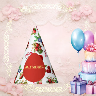 Modern Red Strawberry Blue Berry Sweet Baby Shower Party Hat