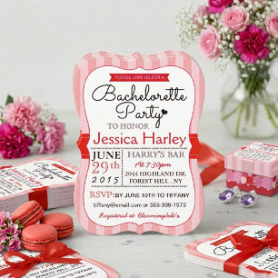 Modern Red Stripes Bachelorette Party Invitation
