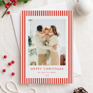 Modern Red Stripes Christmas Family Photo Holiday Card