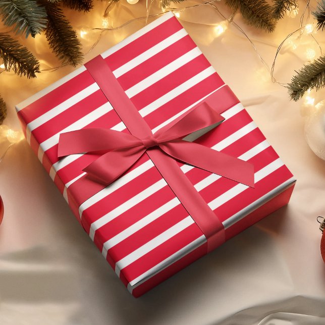 Modern Red Stripes Christmas Wrapping Paper (Creator Uploaded)