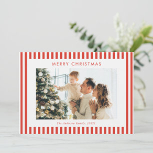 Modern Red Stripes Family Photo Christmas Holiday Card