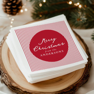 Modern Red Stripes Merry Christmas Napkin
