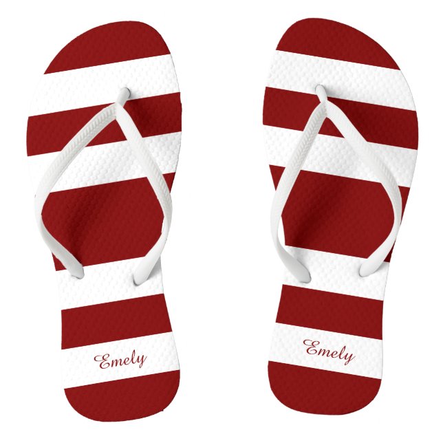 Modern Red Stripes Name Jandals (Footbed)
