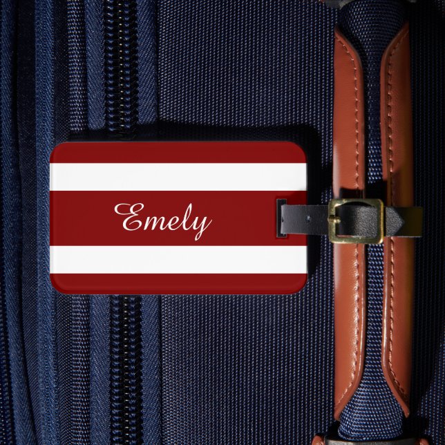 Modern Red Stripes Name Luggage Tag (Front Insitu 4)