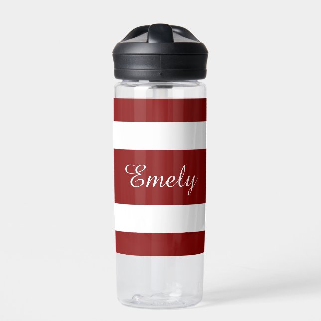Modern Red Stripes Name Water Bottle (Front)