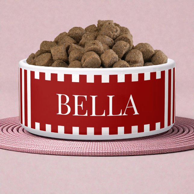 Modern Red Stripes Pattern Personalised Dog Pet (Modern Red Stripes Pattern Personalized Dog Pet Bowl)