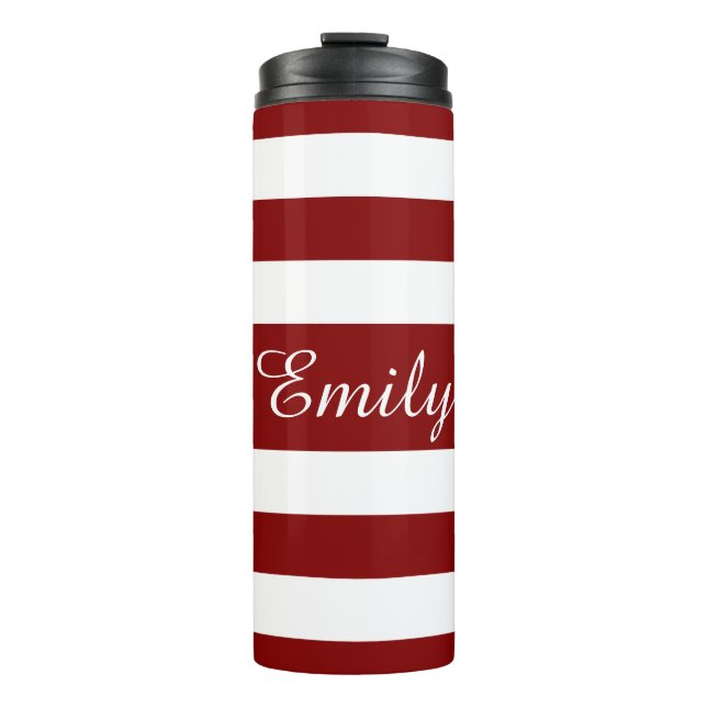 Modern Red Stripes Script Thermal Tumbler (Front)