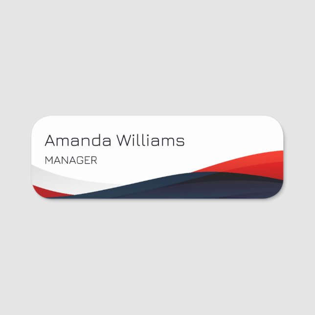 Modern Red Swirl Employee Name Tag (Front)