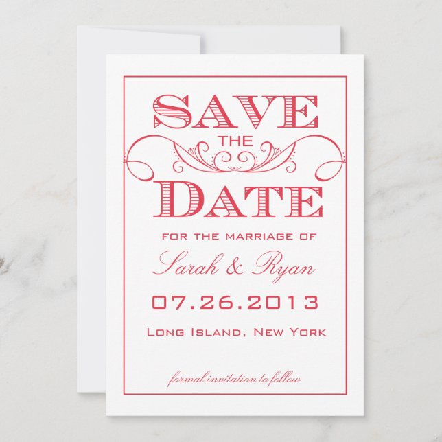 Modern Red Swirl Save the Date Announcement (Front)