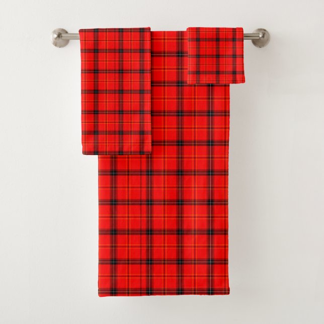Modern Red Tartan Plaid Bath Towel Set (Insitu)