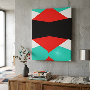 Modern Red & Teal Geometric Abstract Art Canvas Print