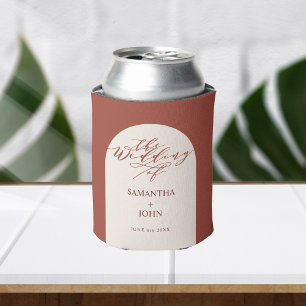 Modern Red Terracotta Calligraphy Wedding Favours Can Cooler