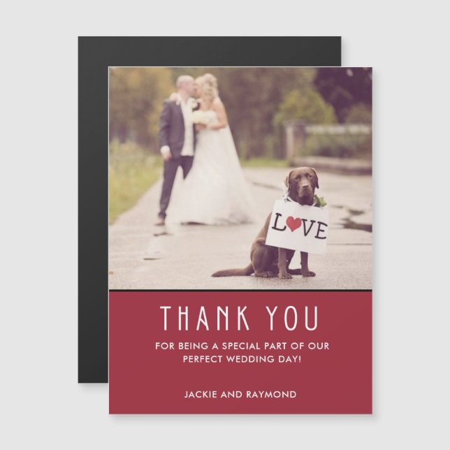 Modern Red Thank You Wedding Photo Magnet (Front/Back)