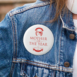 Modern Red The Best Mother of the Year 6 Cm Round Badge