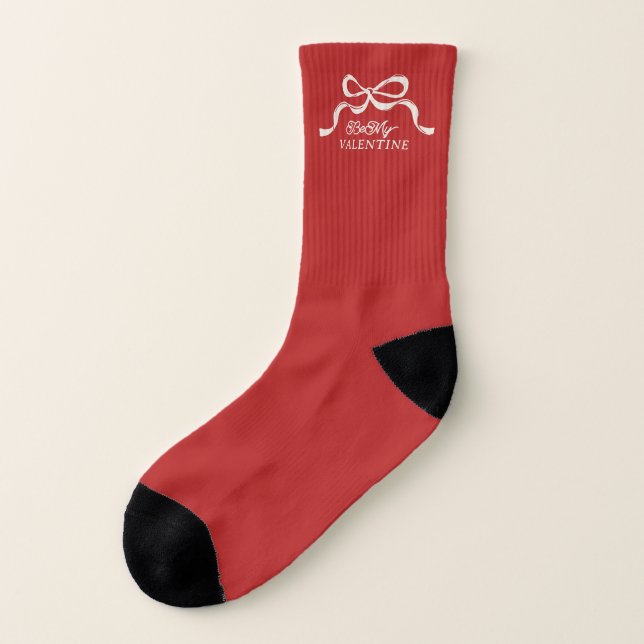 Modern Red Trendy Bows BE MY VALENTINE  Socks (Left Outside)