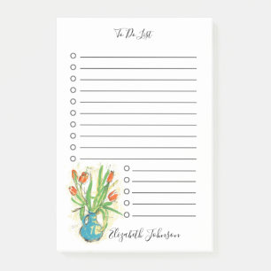 Modern Red Tulips Vase Watercolor To Do List 4x6 Post-it Notes
