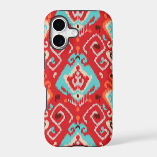 Modern red turquoise girly ikat tribal pattern
