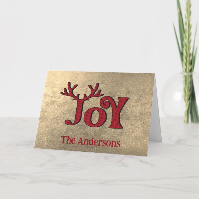 Modern  Red typography joy non photo Holiday Card (Front)