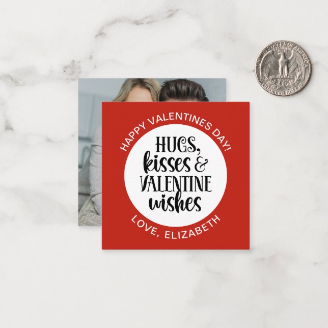 Modern Red Valentine Hugs Kisses Photo  Card (Front/Back In Situ)