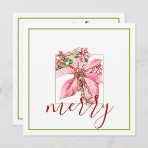 Modern Red Vintage Merry Poinsettia Holiday Flat Card