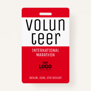 Modern Red Volunteer ID Logo QR Code ID Badge