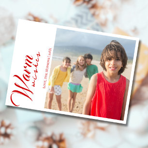 Modern Red Warm Wishes Two Beach Family Photo  Holiday Card