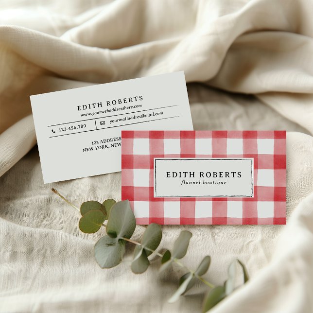 Modern Red Watercolor Buffalo Plaid Rustic chic Business Card (Creator Uploaded)