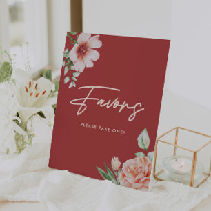 Modern Red Watercolor Floral Bridal Shower Favours Pedestal Sign