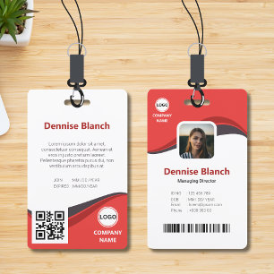 Modern Red waves, bar code, qr code, photo ID card ID Badge