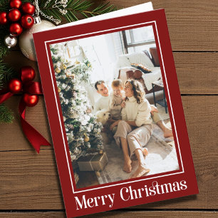 Modern Red & White 2 photo Family Merry Christmas Holiday Card