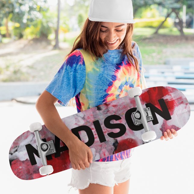 Modern Red White Abstract Custom Personalised Name Skateboard (Creator Uploaded)