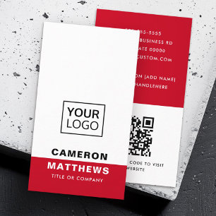 Modern red white add logo social media icons business card