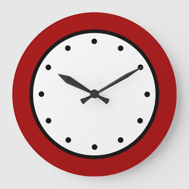 Modern Red White And Black Minimalist Large Clock (Front)