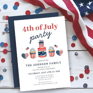 Modern Red White And Blue 4th Of July Party Invitation