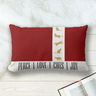 Modern Red White and Gold Cat Lover Christmas Lumbar Cushion